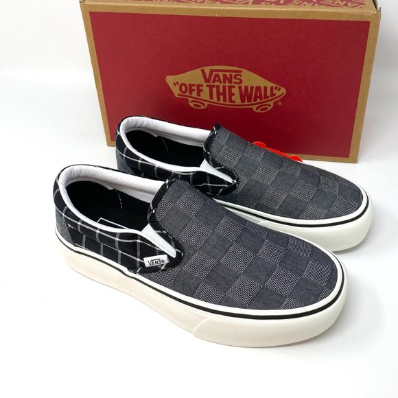 VANS Slip-On Classic Women Platform P Woven Check Canvas Gray Black VN0A3JEZ1AW - Picture 8 of 10